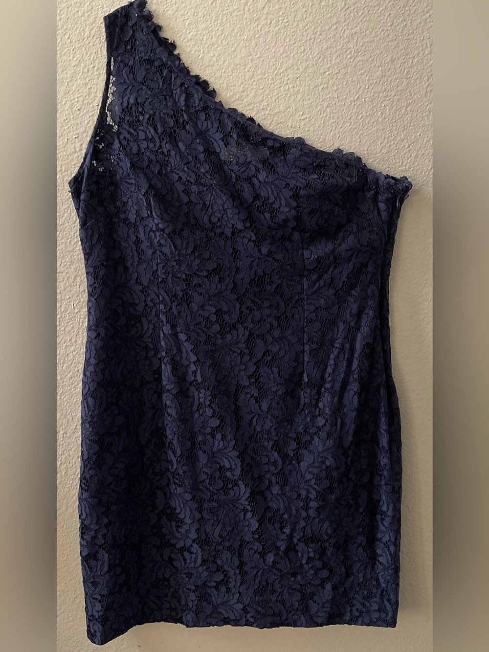 Eliza J One-Shoulder Navy Lace Dress